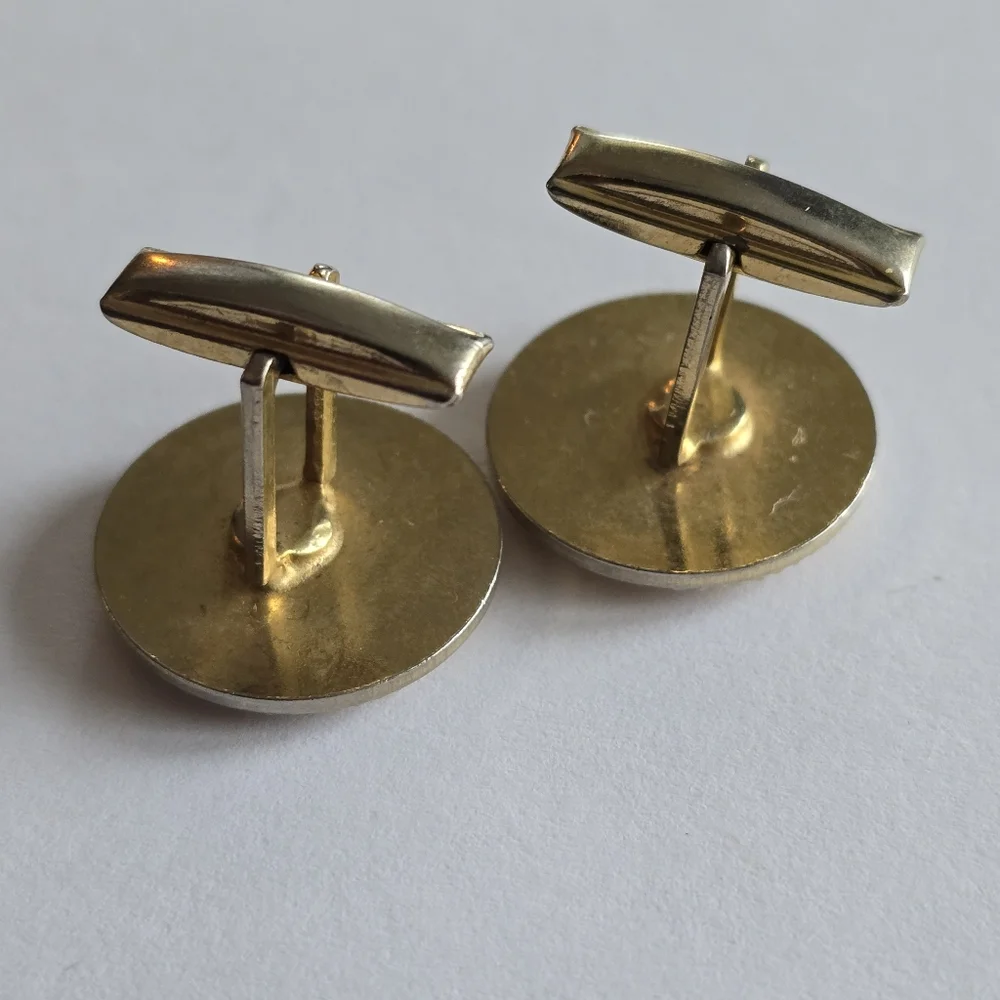 Vintage round cuff links faded gold tone metal circle cufflinks mens jewelry